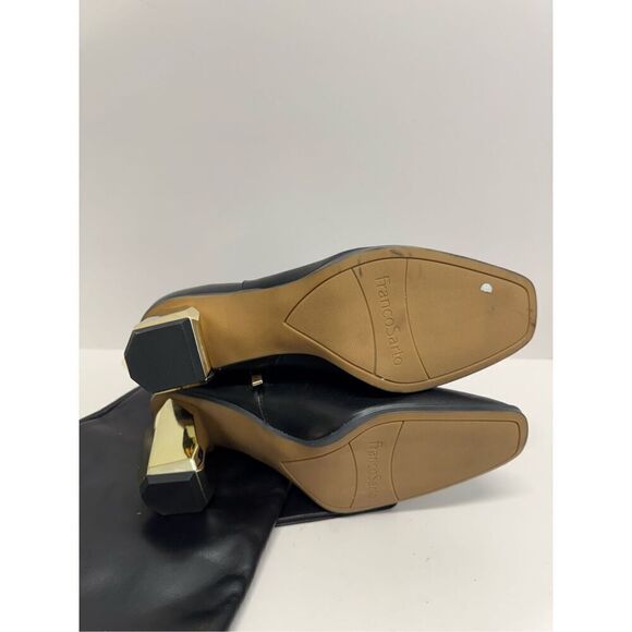 Franco Sarto Knee High Boots Size 9 Black Leather Gold Heel Side Zip - Picture 9 of 9